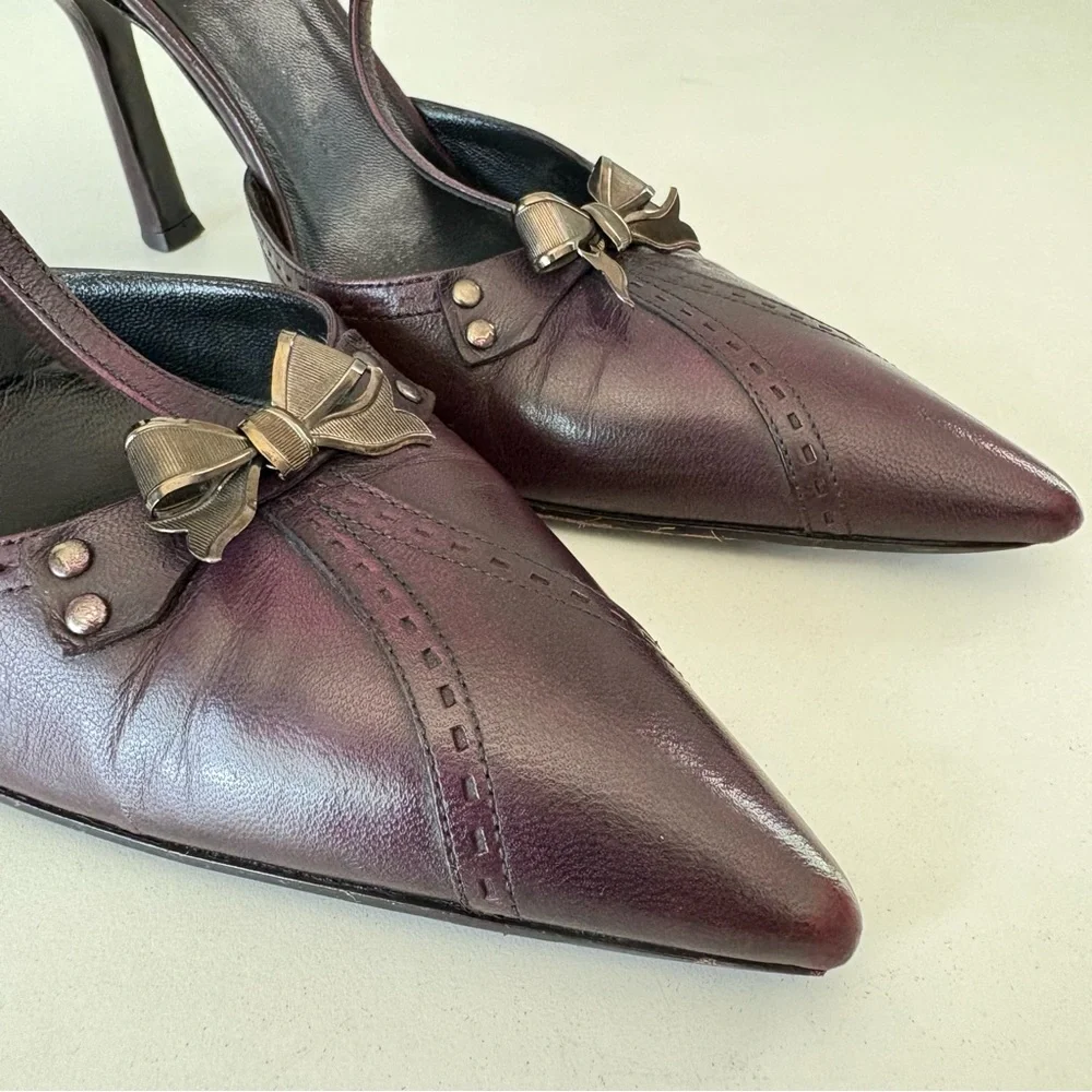 Miu Miu Dark Burgundy Leather Ankle Strap Pointed Toe Women’s Pump Heels US Sz 7 - Picture 4 of 13
